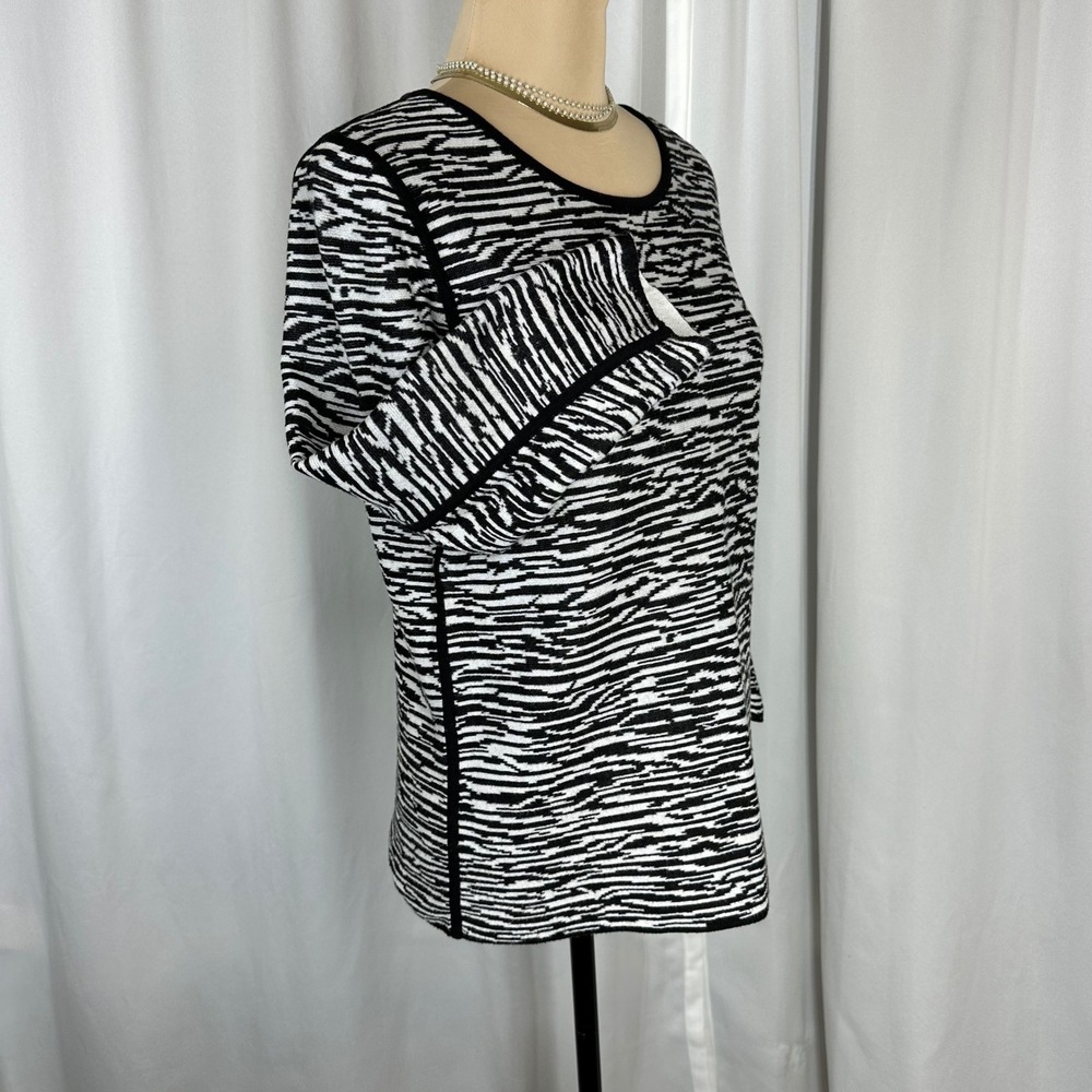 Belford Zebra‎ Print Knit Top Medium Black White 3/4 Sleeve Stretch